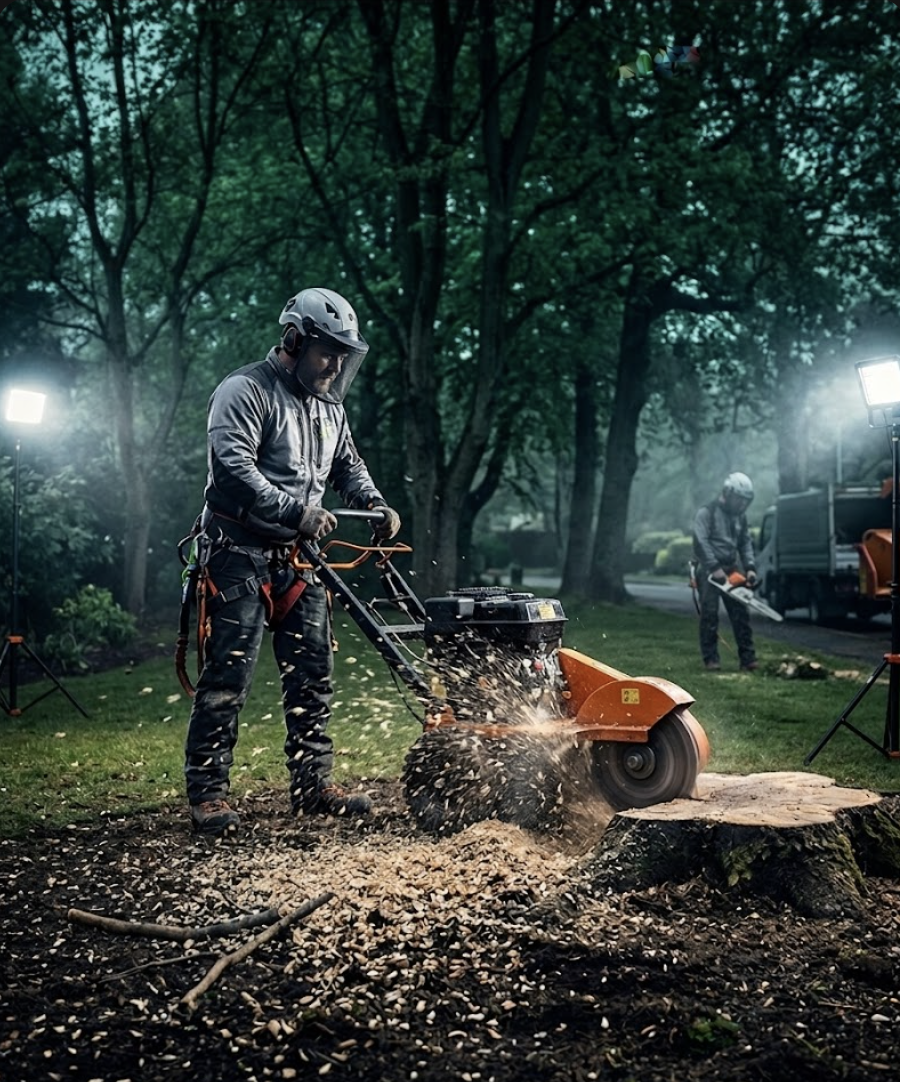 Stump grinder in action